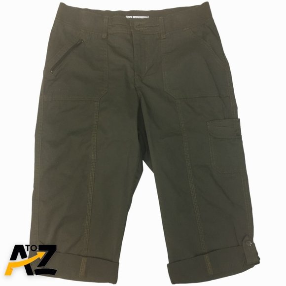 Lee Easy Fit Womens Short Cargo Pants Size M Brown Stretch Cuffed - Picture 1 of 14